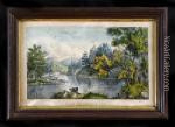 Publ.: View On Esopus Creek Oil Painting - Currier & Ives Publishers