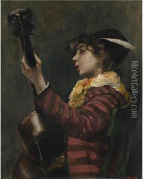 The Guitarist Oil Painting - Norbert Goeneutte