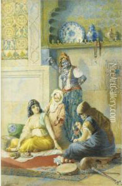 Nursery In The Harem Oil Painting - Vincent G. Stiepevich