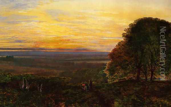 Sunset from Chilworth Common, Hampshire Oil Painting - John Atkinson Grimshaw