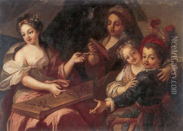 A Family Musical Group Oil Painting - Antonio Mercurio Amorosi