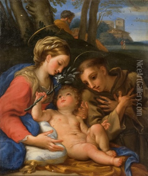 Sacra Famiglia Con Sant'antonio Da Padova Oil Painting - Francesco Mancini