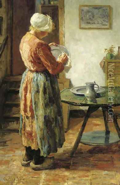 Houseproud caring for the crockery Oil Painting - Evert Pieters