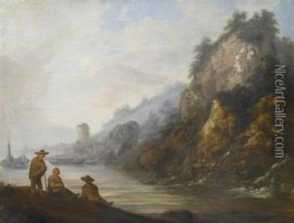 River Landscape With Figures In The Foreground Oil Painting - Jacobs Sibrandus Mancadan