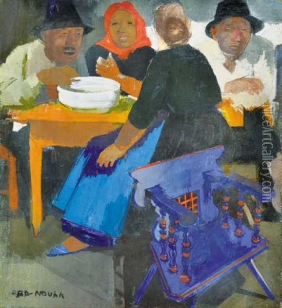 Dinner At The Market Oil Painting - Vilmos Aba-Novak
