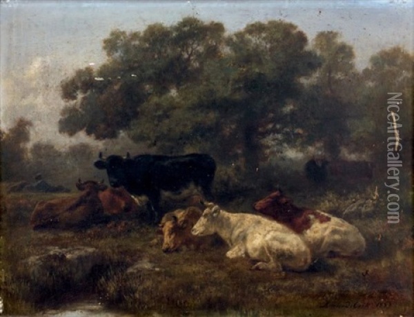 Les Vaches Dans Le Pre Oil Painting - Xavier De Cock