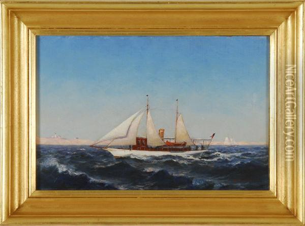 American Steam-sail Yacht Off Highland Light Oil Painting - William Formby Halsall