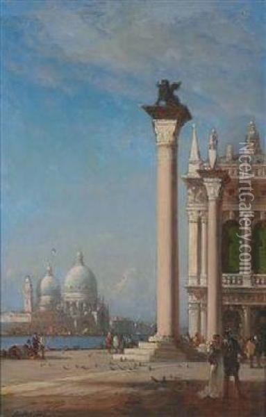 View Of The Basilica Of St. Mary Of Health From The Column Of Marcus Aurelias Oil Painting - Amedee Rosier