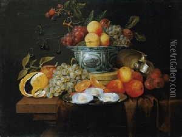 Fruchtestilleben Mit Wan-li-schale Und Austern Auf Einem Teller. Oil Painting - Joris Van Son