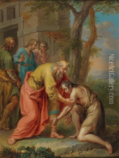 The Return Of The Prodigal Son; And The Good Samaritan Oil Painting - Franz Christoph Janneck