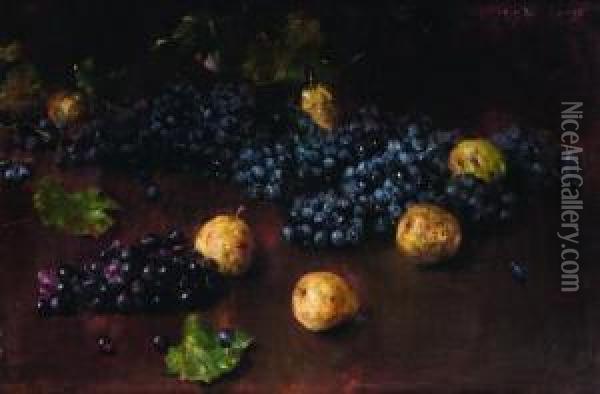 Natura Morta Con Uva Nera Ed Altri Frutti Oil Painting - Luigi Serralunga