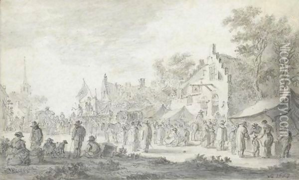 A Village Market With Players Oil Painting - Jan van Goyen