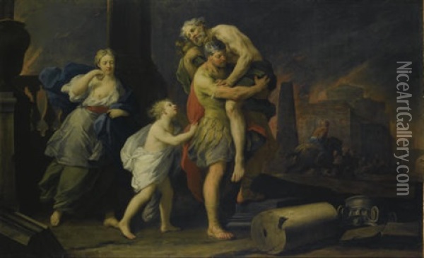 La Fuga Di Enea Da Troia Oil Painting - Jacopo Amigoni