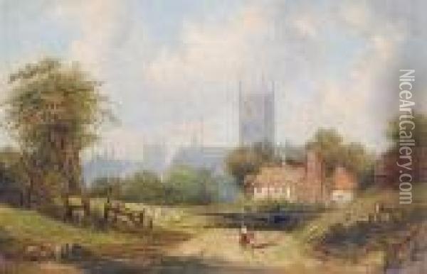 Worcester Cathedral Oil Painting - Alfred Vickers