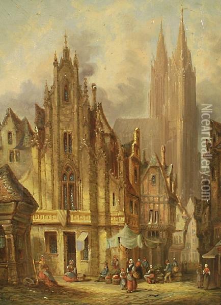 'bamberd - Bavaria'; 'antwerp - Belgium' Oil Painting - Alfred Bentley