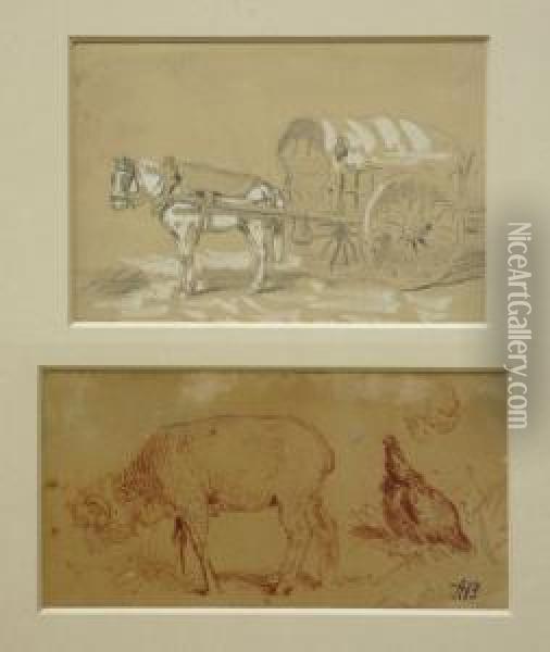Und:weidendes Schaf Mit Scharrendem Huhn Oil Painting - Albert Heinrich Brendel
