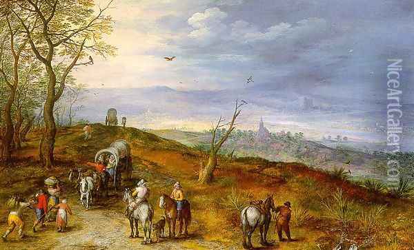 Wayside Encounter 1600s Oil Painting - Jan The Elder Brueghel