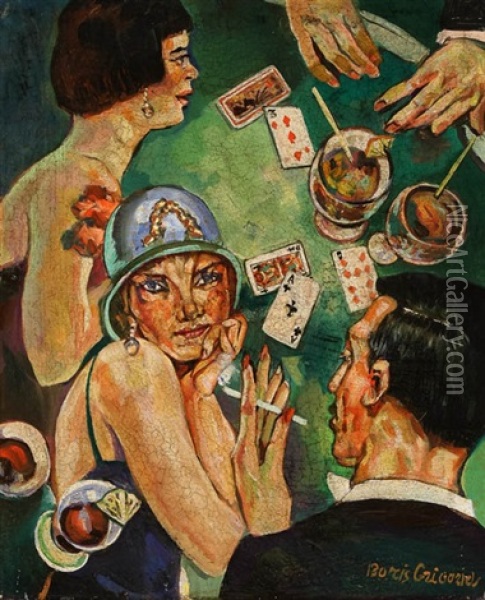 Card Players Oil Painting - Boris Dmitrievich Grigoriev
