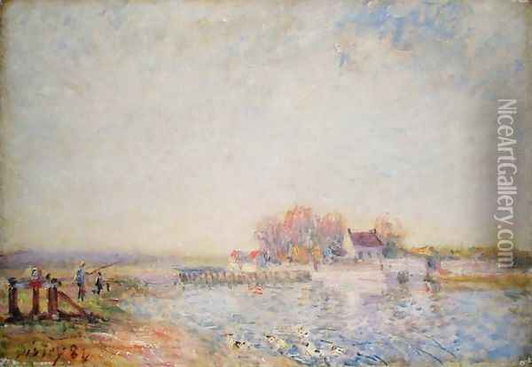 River Scene with Ducks, 1881 Oil Painting - Alfred Sisley