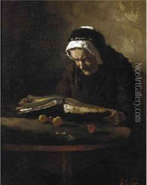 Reading Her Bible Oil Painting - Johannes Weiland