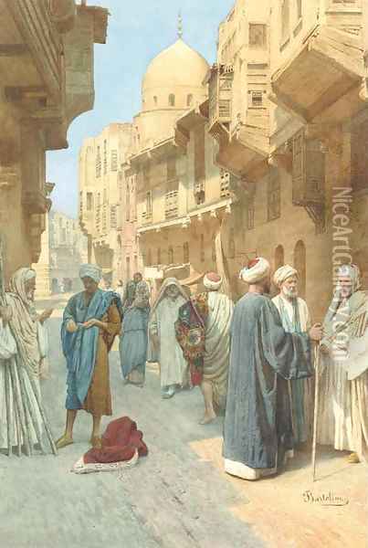 Figures conversing on a street in Cairo Oil Painting - Filipo or Frederico Bartolini