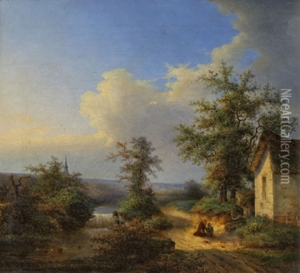 Flusslandschaft Mit Kapelle Oil Painting - Jan Willem Van Borselen