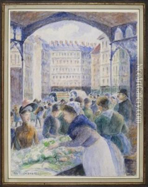 Le Marche Saint Honore Oil Painting - Camille Pissarro