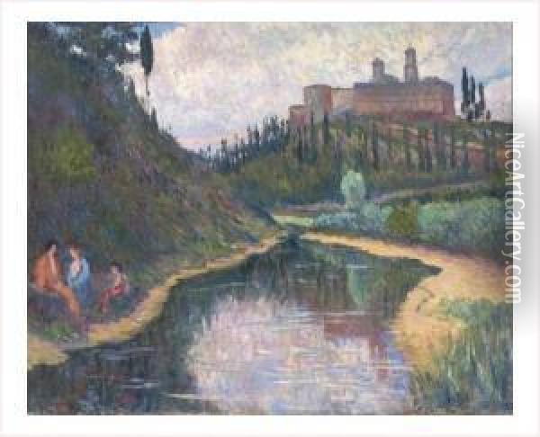 Paysage A La Riviere Oil Painting - Edmond Yarz