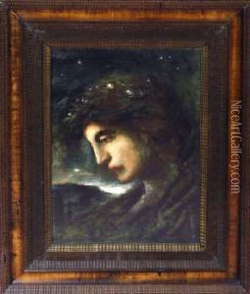 Head Wreathed With Stars Oil Painting - Simeon Solomon