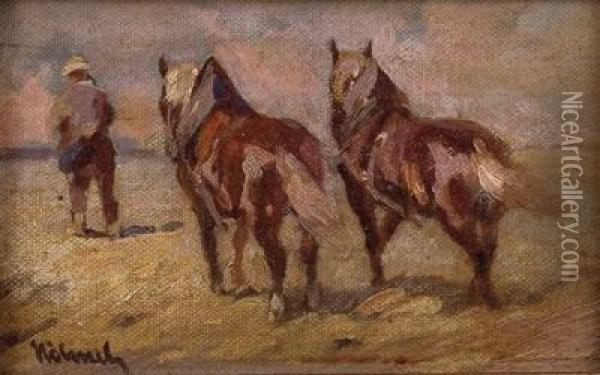 Bauer Mit 2 Pferden Oil Painting - Wilhelm Hohnel