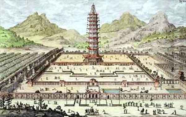 The Porcelain Tower of Nanking Oil Painting - Johann Bernhard Fischer von Erlach