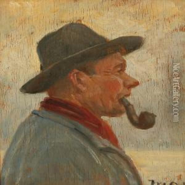 A Fisherman With A Pipe Oil Painting - Michael Ancher