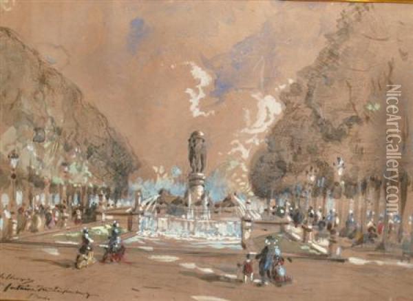 Fontaine Du Luxembourg, Paris Oil Painting - Hubert Clerget