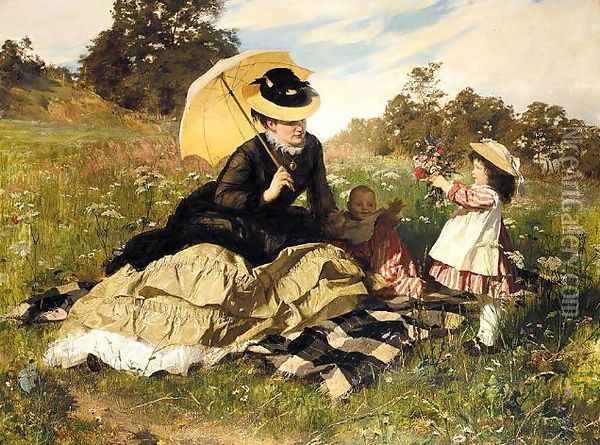 Sommer Picknick (Summer picnic) 1876 Oil Painting - Gyula Benczur