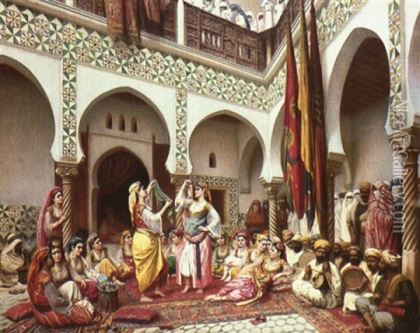 Divertissement Dans Une Maison Algeroise Oil Painting - Albert Girard