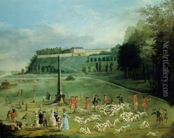 The Duc D'Orleans hunting party at the Chateau De Saint Cloud Oil Painting - Jacques Bertaux