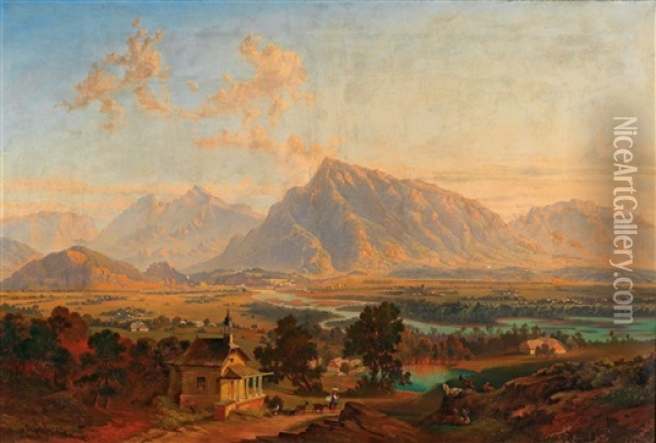 Salzburg With The Untersberg In The Distance Oil Painting - Emil Theodor Richter