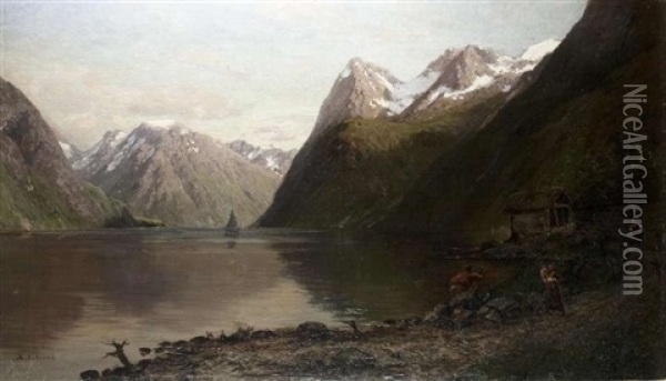Am Norwegischen Fjord Oil Painting - Anders Monsen Askevold