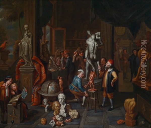 Besucher Im Atelier Des Bildhauers Oil Painting - Balthasar Van Den Bossche