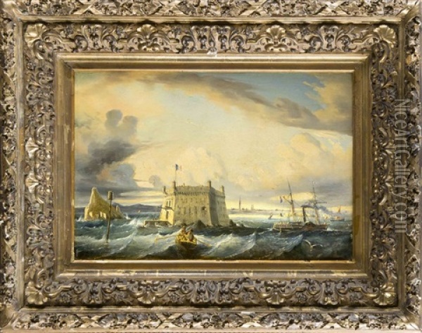 Schiffe Unter Dramatischem Himmel Vor Der Franzosischen Kuste Oil Painting - Louis Le Breton