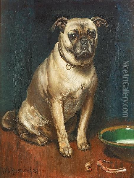 A Pug Oil Painting - Vilhelm J. Rosenstand