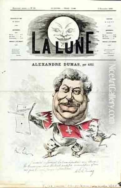 Caricature of Alexandre Dumas pere 1803-70 as a Musketeer from the front cover of La Lune magazine Oil Painting - Andre Gill