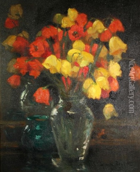 Tulips In A Clear Glass Vase Oil Painting - Cyprien Eugene Boulet