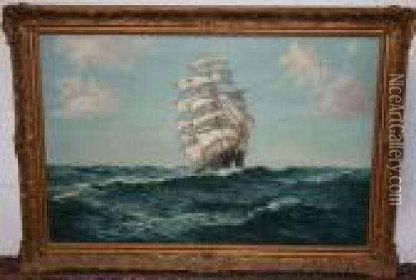 Three Masted Sailing Ship At Sea Oil Painting - Daniel Sherrin