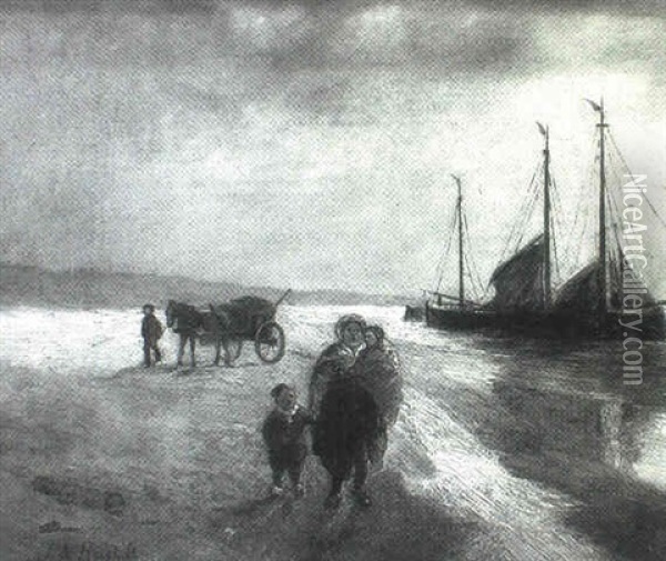 Family On A Beach Oil Painting - Johan Adolph Rust