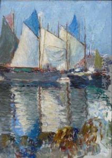 Harbour, Concarneau Oil Painting - C.Samuel Taylor
