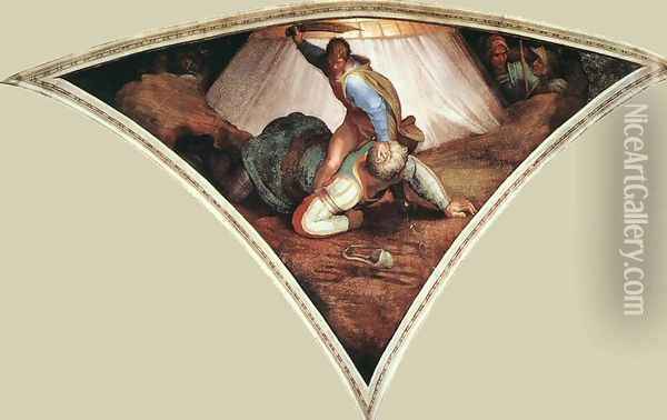 Pendentive - David and Goliath Oil Painting - Michelangelo Buonarroti