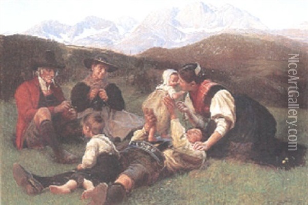 Familjelycka - Tyrolerfamilj Oil Painting - Hans Ole Brasen