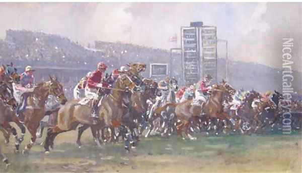 At the start, The Grand National Oil Painting - Gilbert Holiday