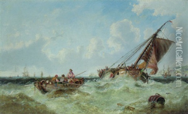 A Breezy Day At The Mouth Of The Medway Oil Painting - John Callow